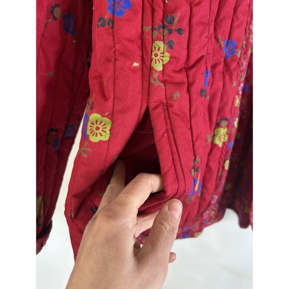 Vintage 90s Rainbow Floral Quilted Quilt Coat Jacket Cottagecore - Picture 5 of 7